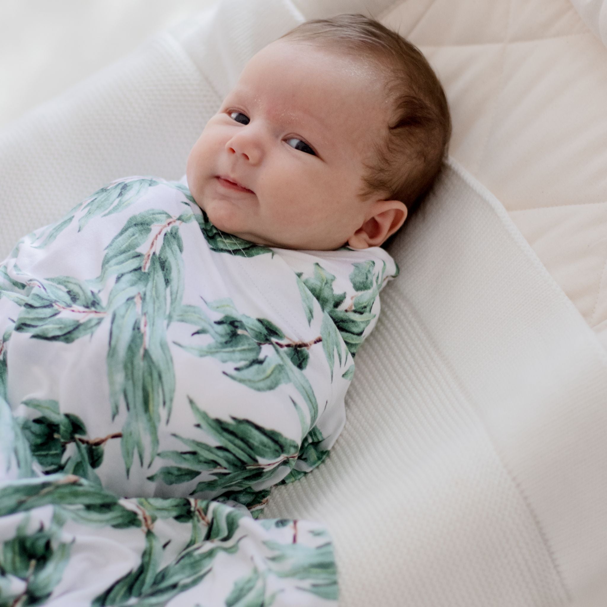Blue gum leaf stretchy baby swaddle wrap folded display