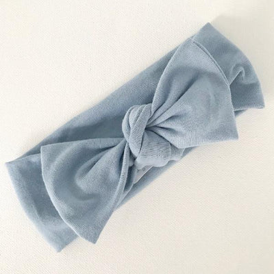 Chambray baby bow knot headband in soft blue by Zoe Sage