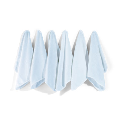 Six bamboo baby wash cloths in submarine blue from Zoe Sage