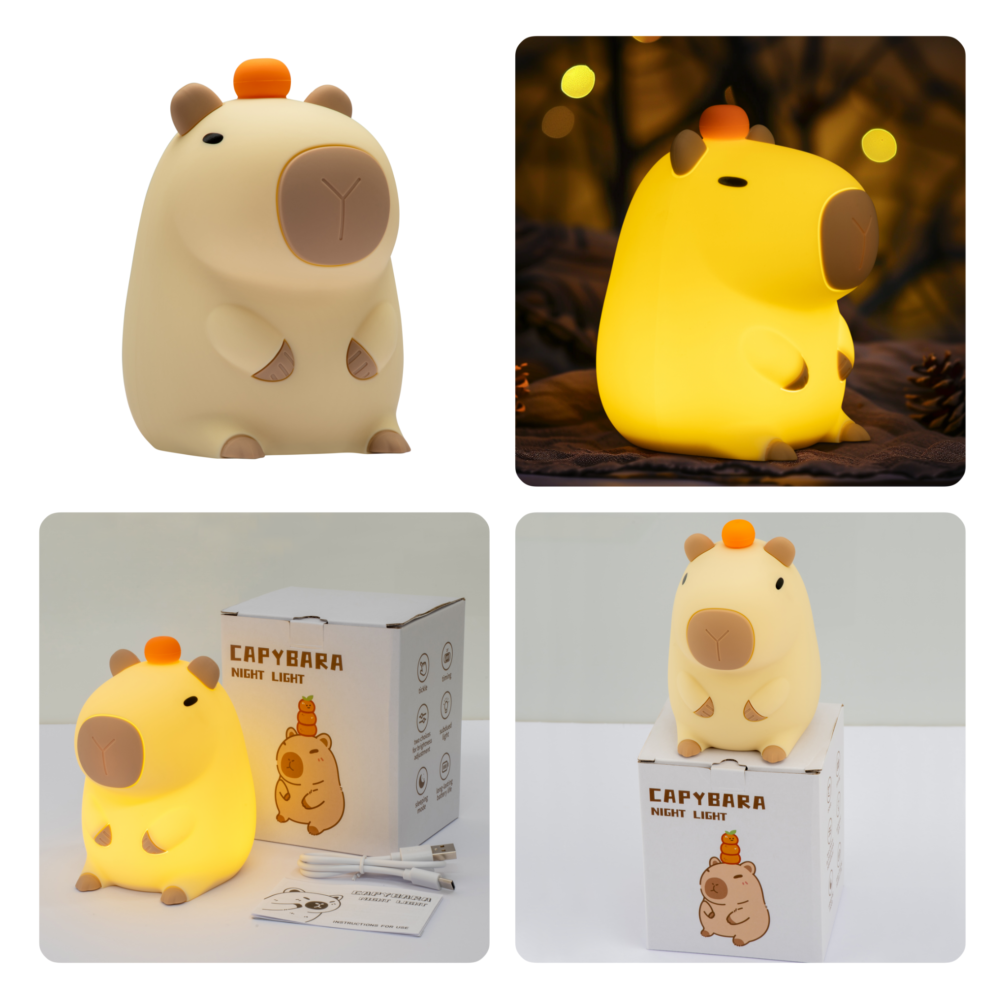 Capybara shaped LED night light with USB rechargeable touch control bedtime lamp