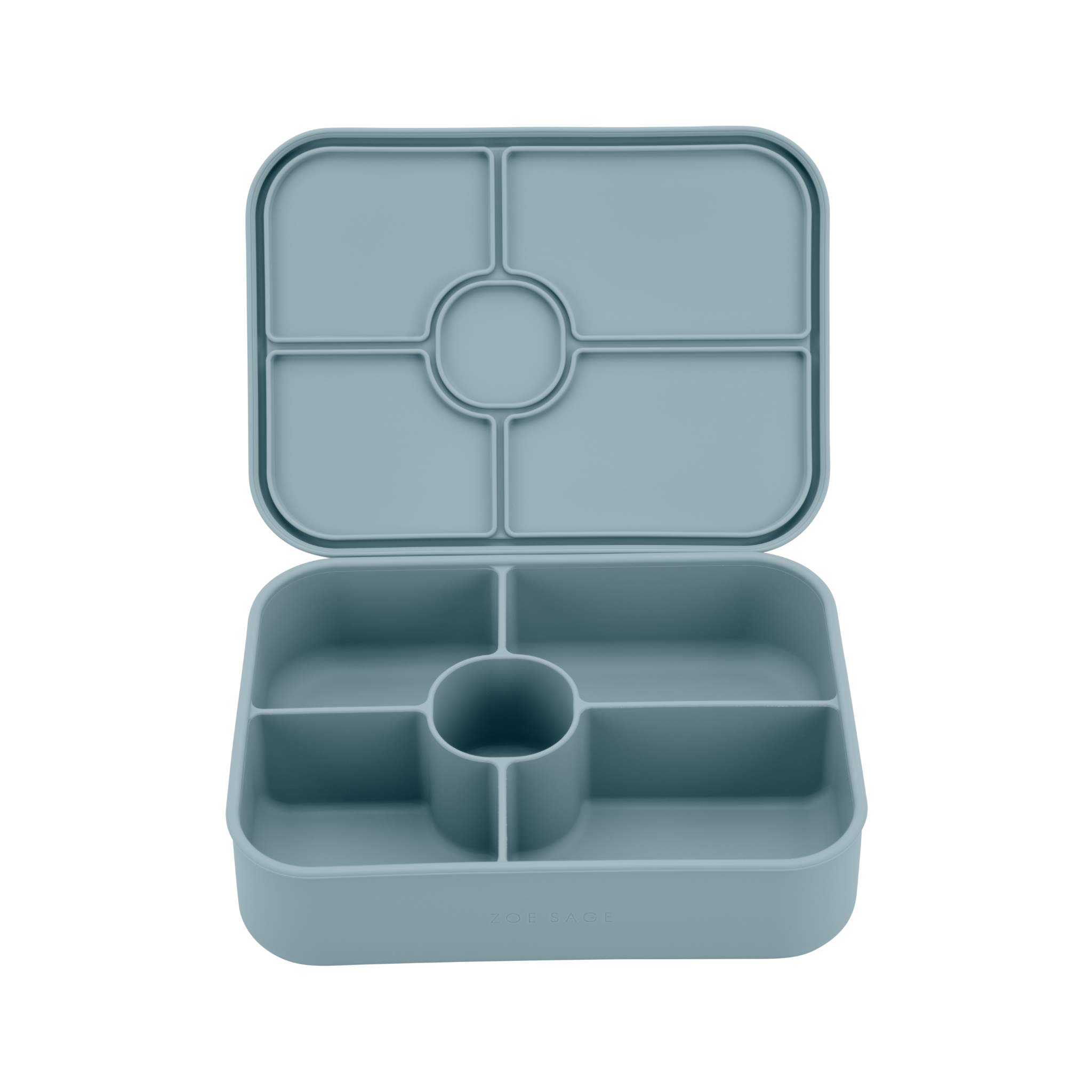Silicone bento lunch box in rock blue with five compartments for food storage