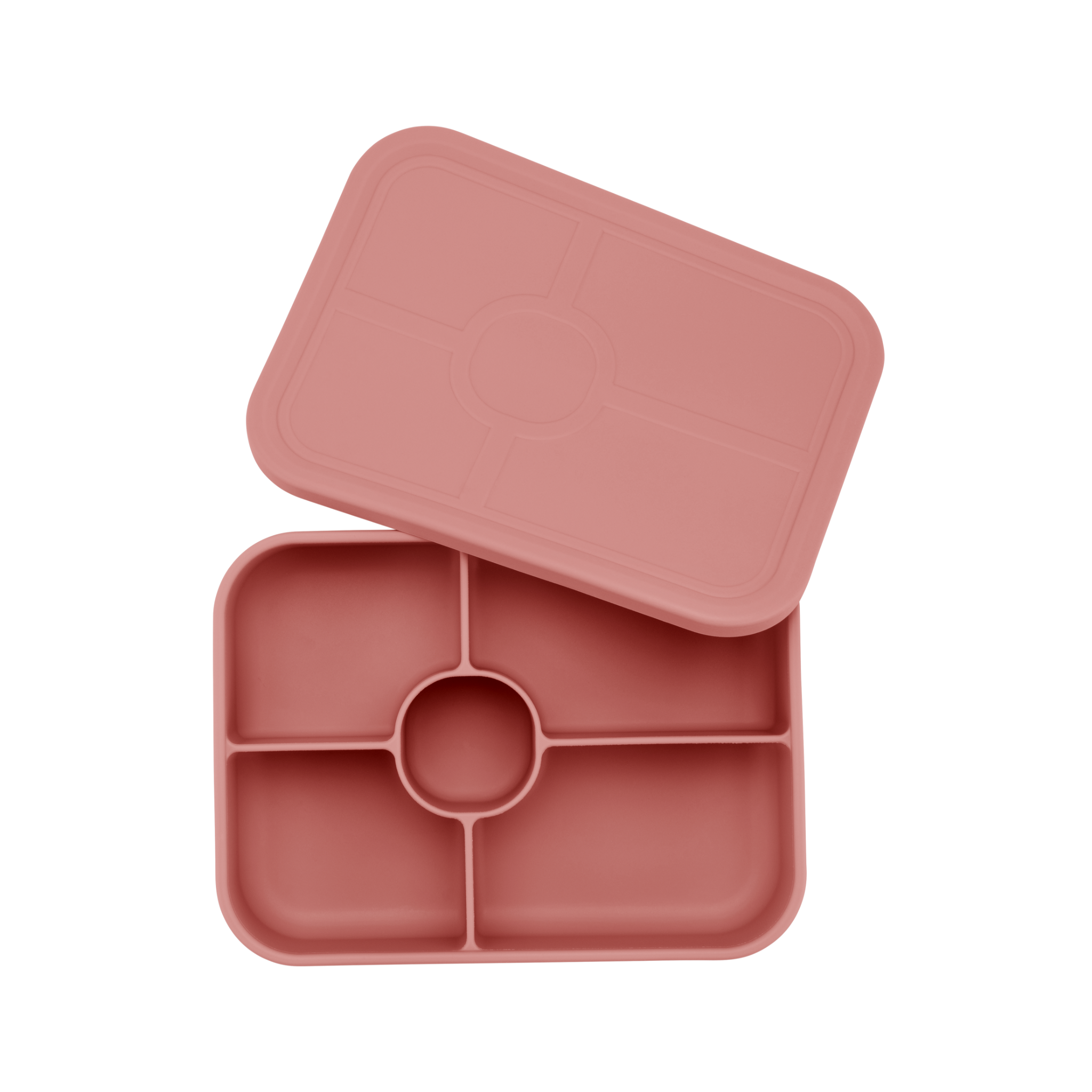 Dusty pink silicone bento lunch box with five compartments for kid's meals