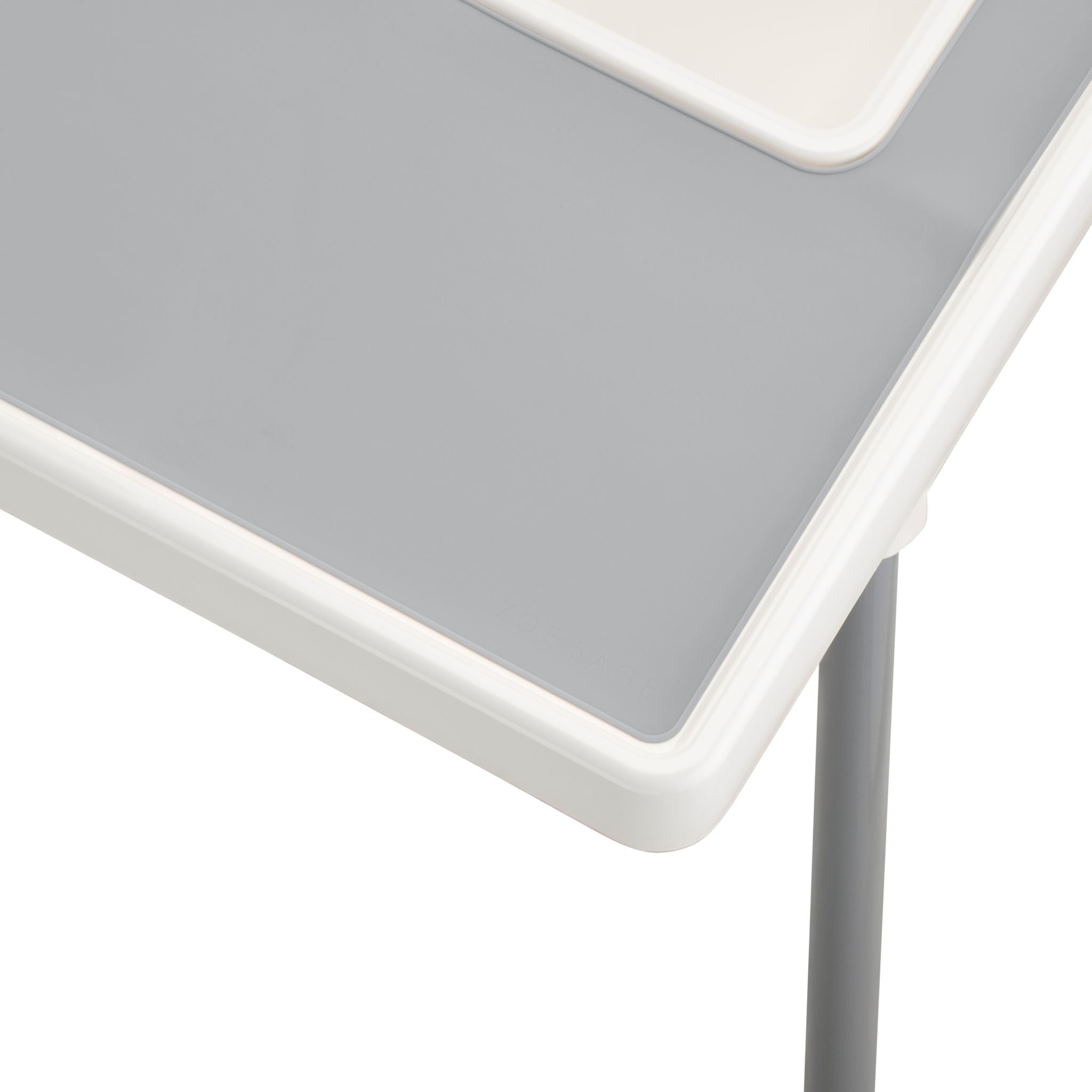 Grey silicone placemat designed for IKEA highchair feeding tables