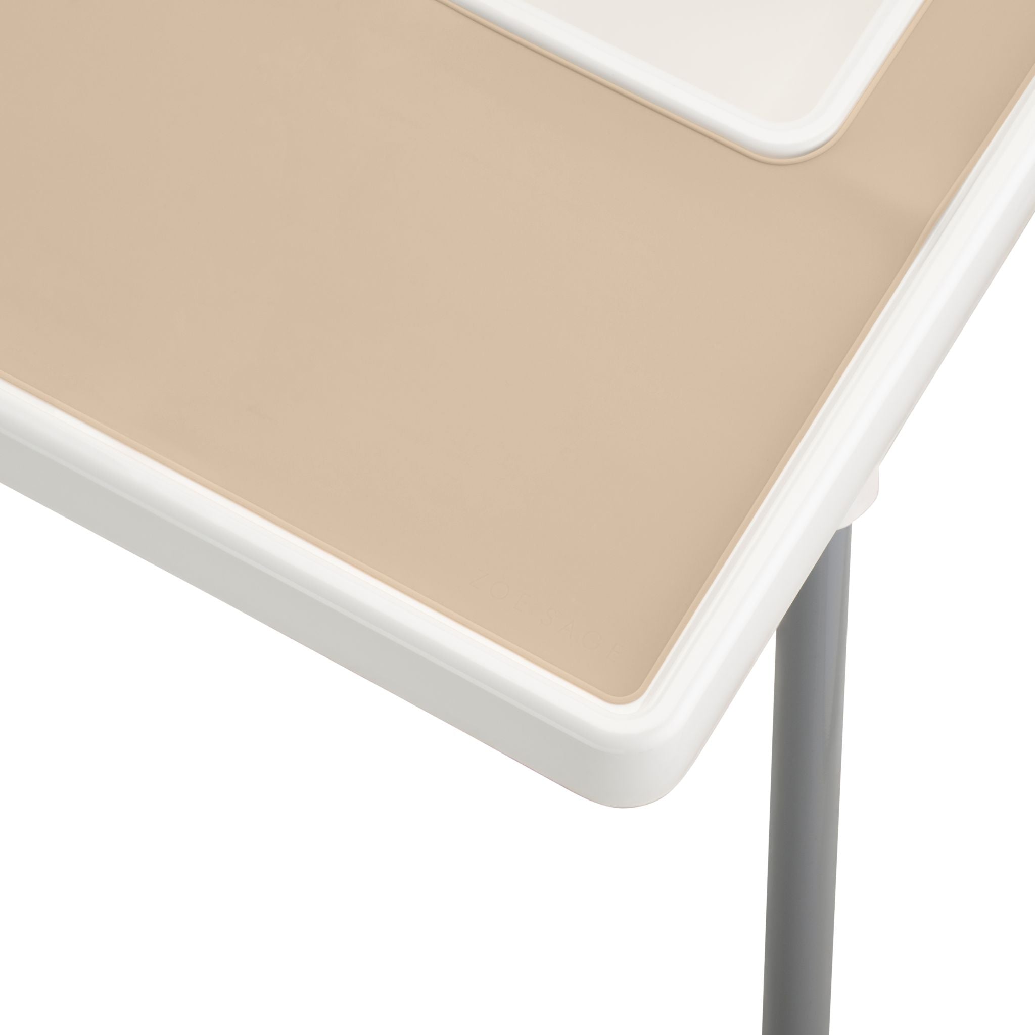 Beige silicone placemat designed for IKEA highchair feeding time