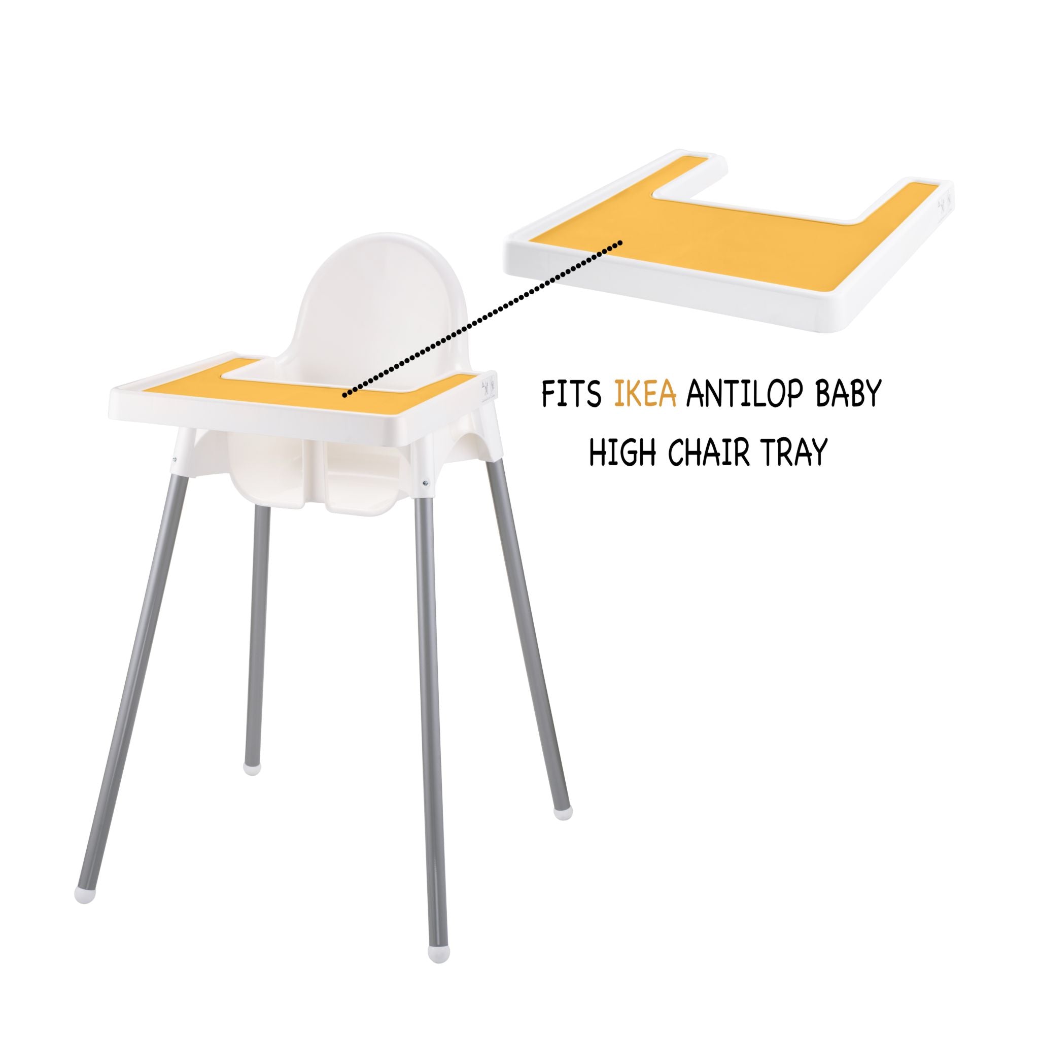 Yellow silicone placemat designed for IKEA highchairs, closeup detail view