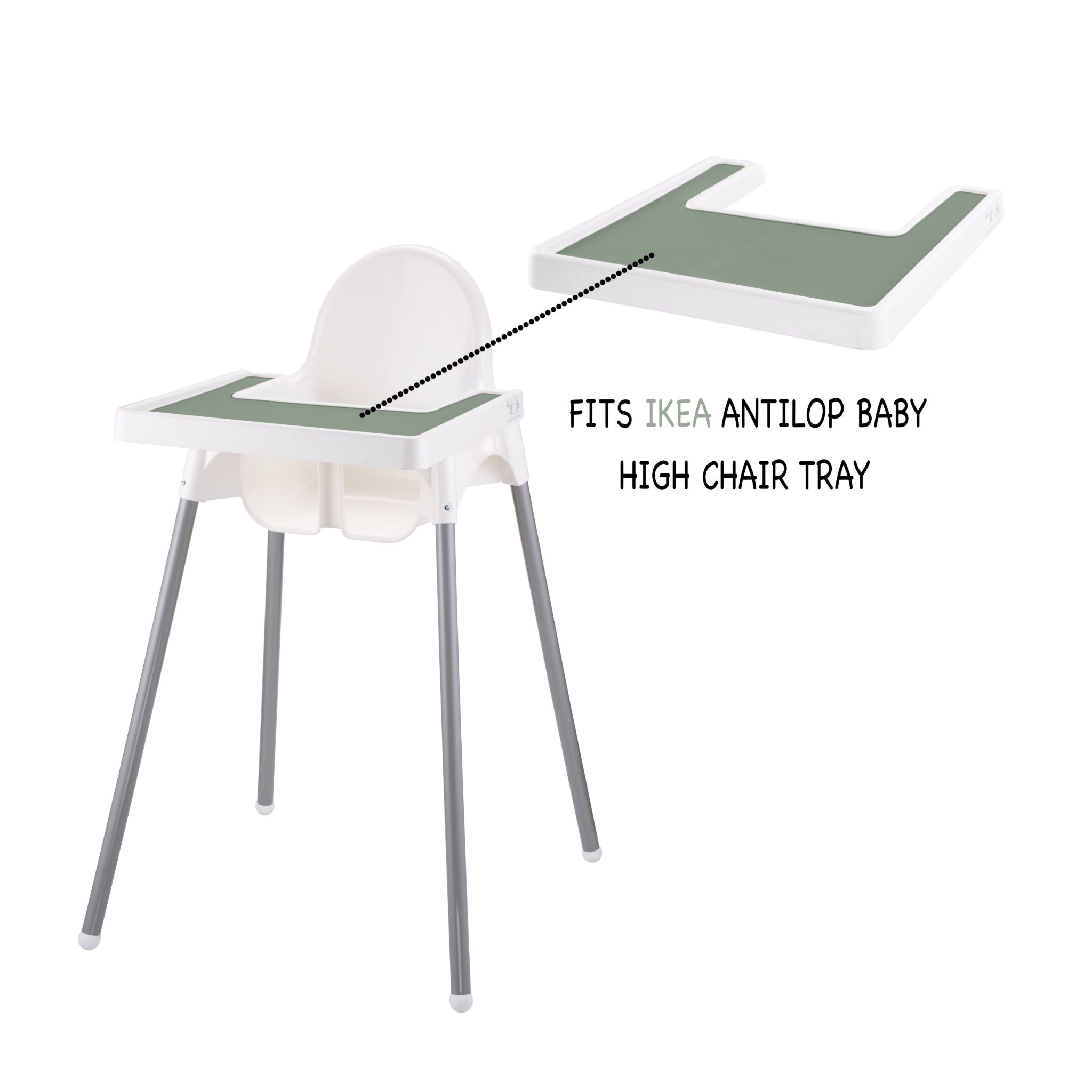 Green silicone placemat designed for IKEA highchair feeding.