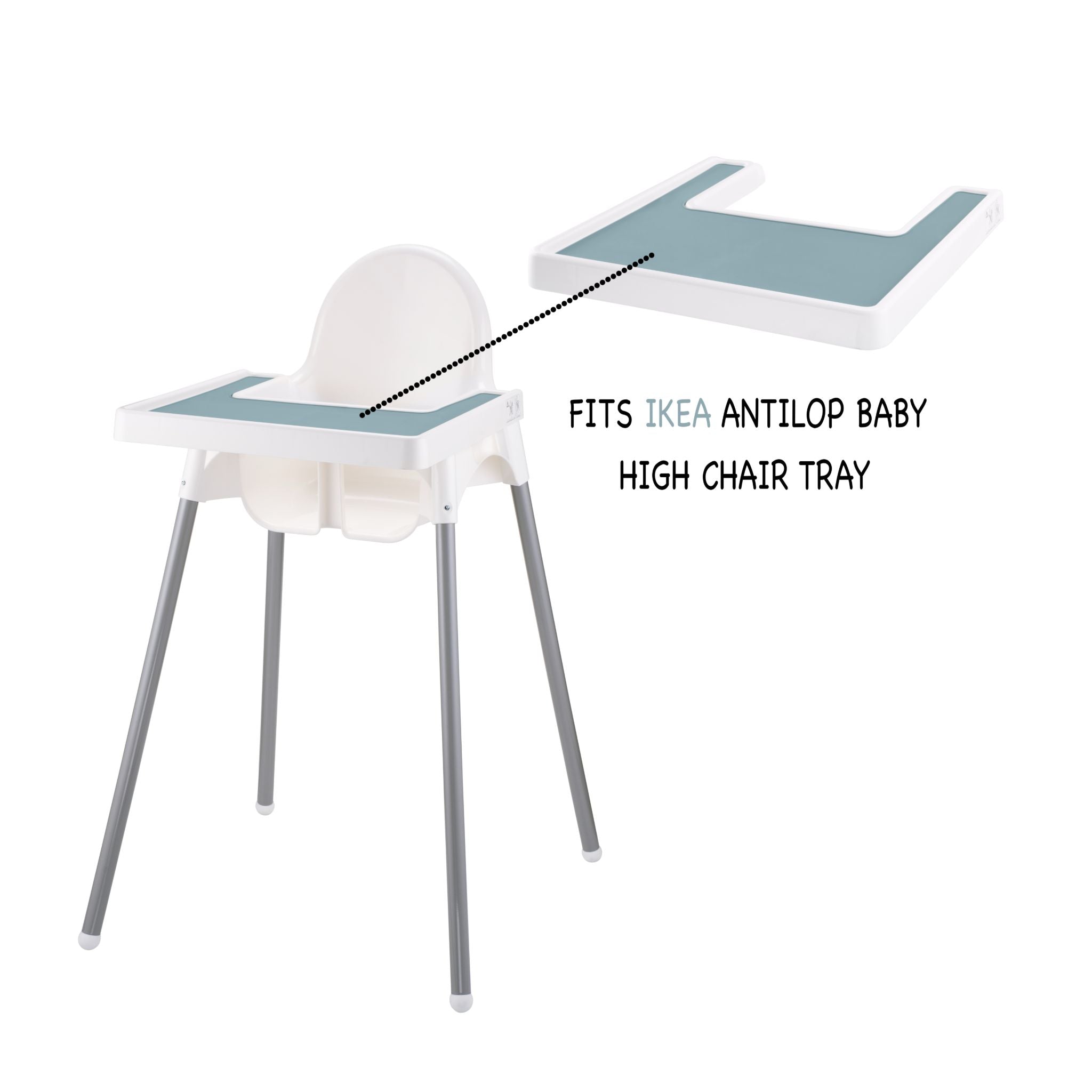 Blue silicone placemat for IKEA highchair, detail view of packaging