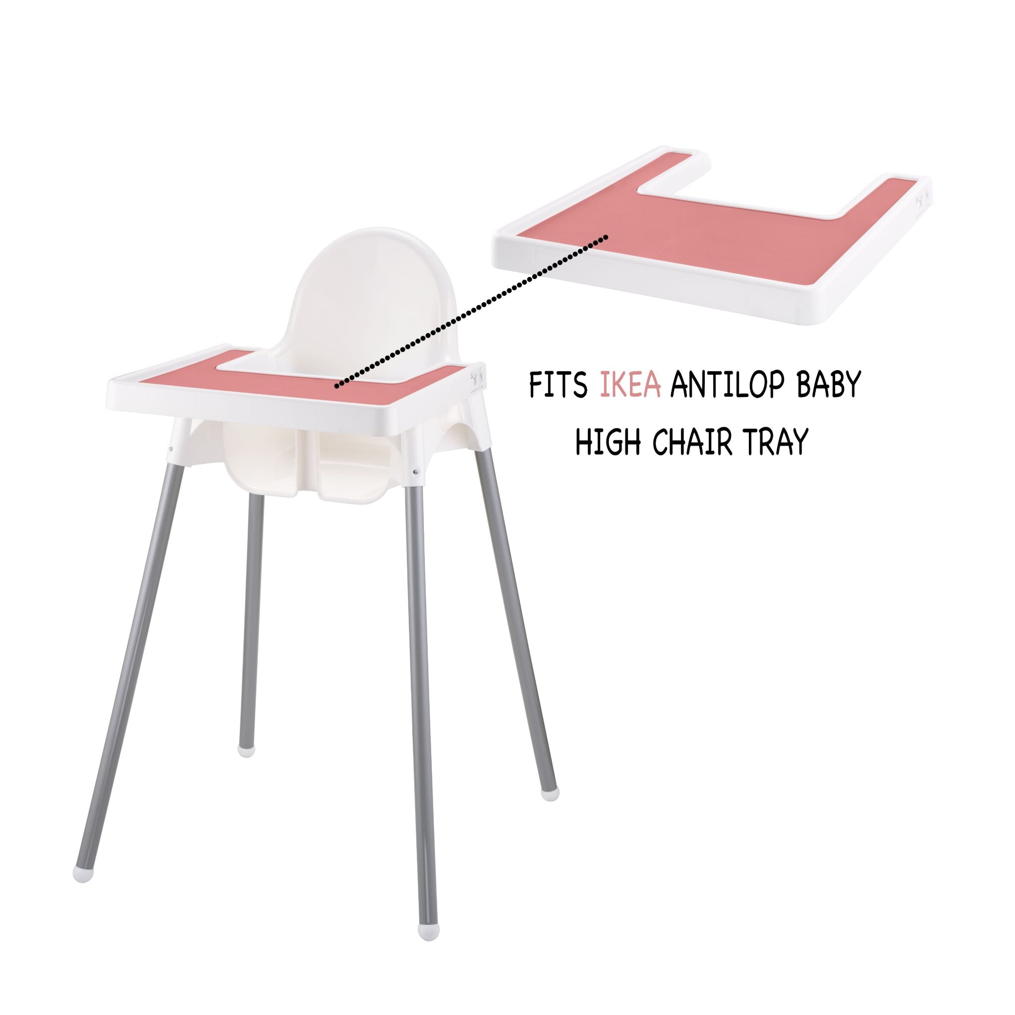 Pink silicone placemat designed for IKEA highchair use
