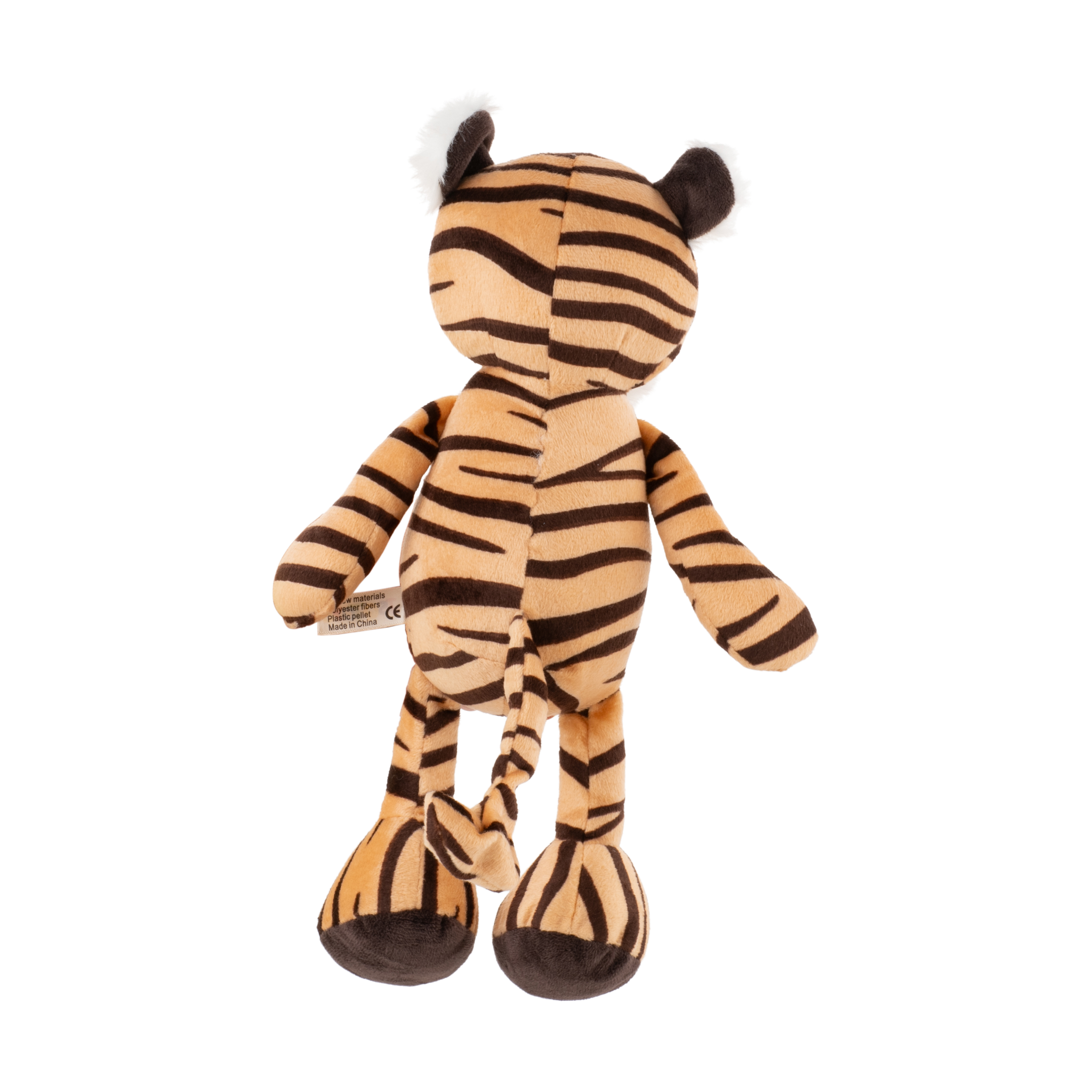Soft plush tiger toy with orange and black stripes for cuddling and play