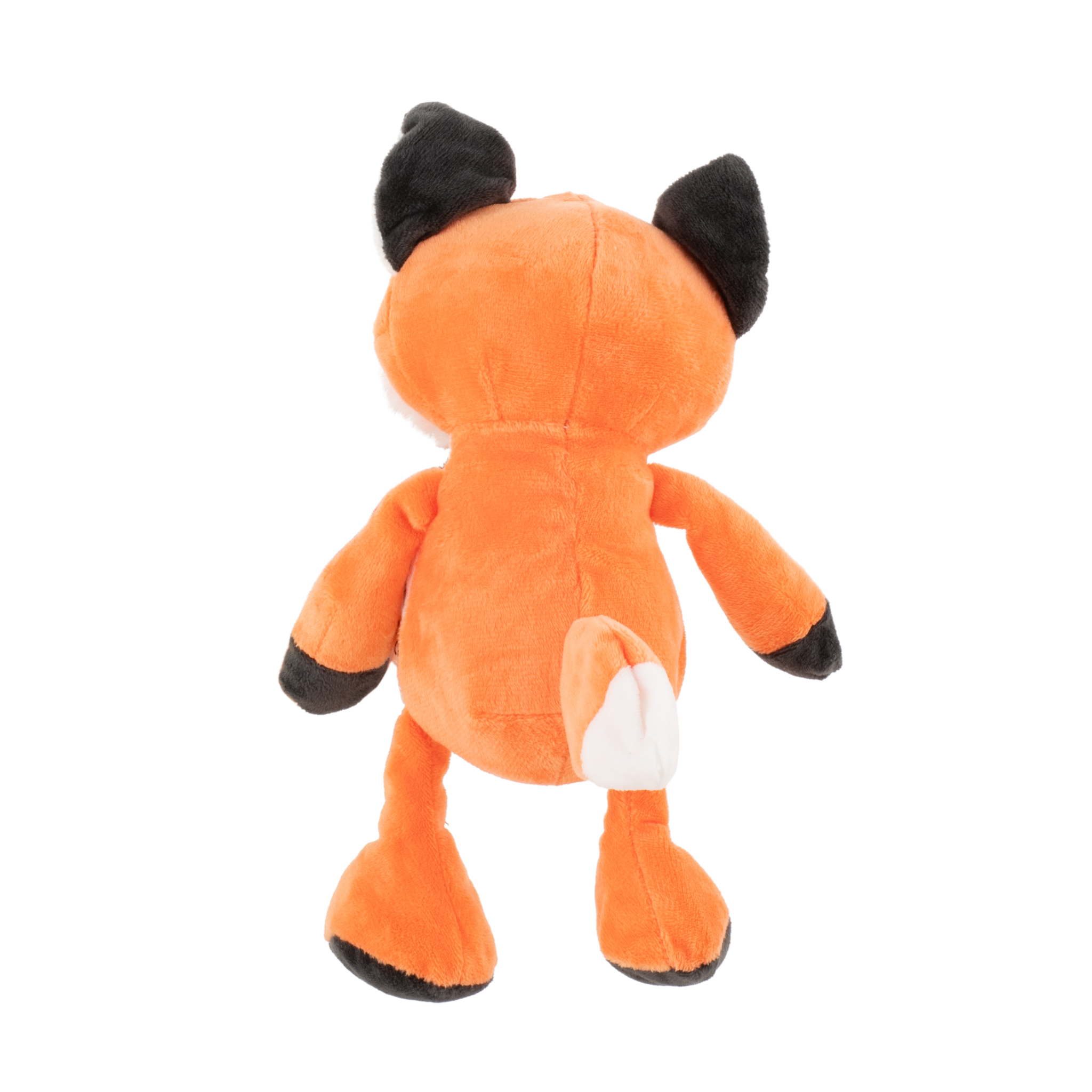 Soft orange plush fox toy with embroidered details for children's cuddles and play.