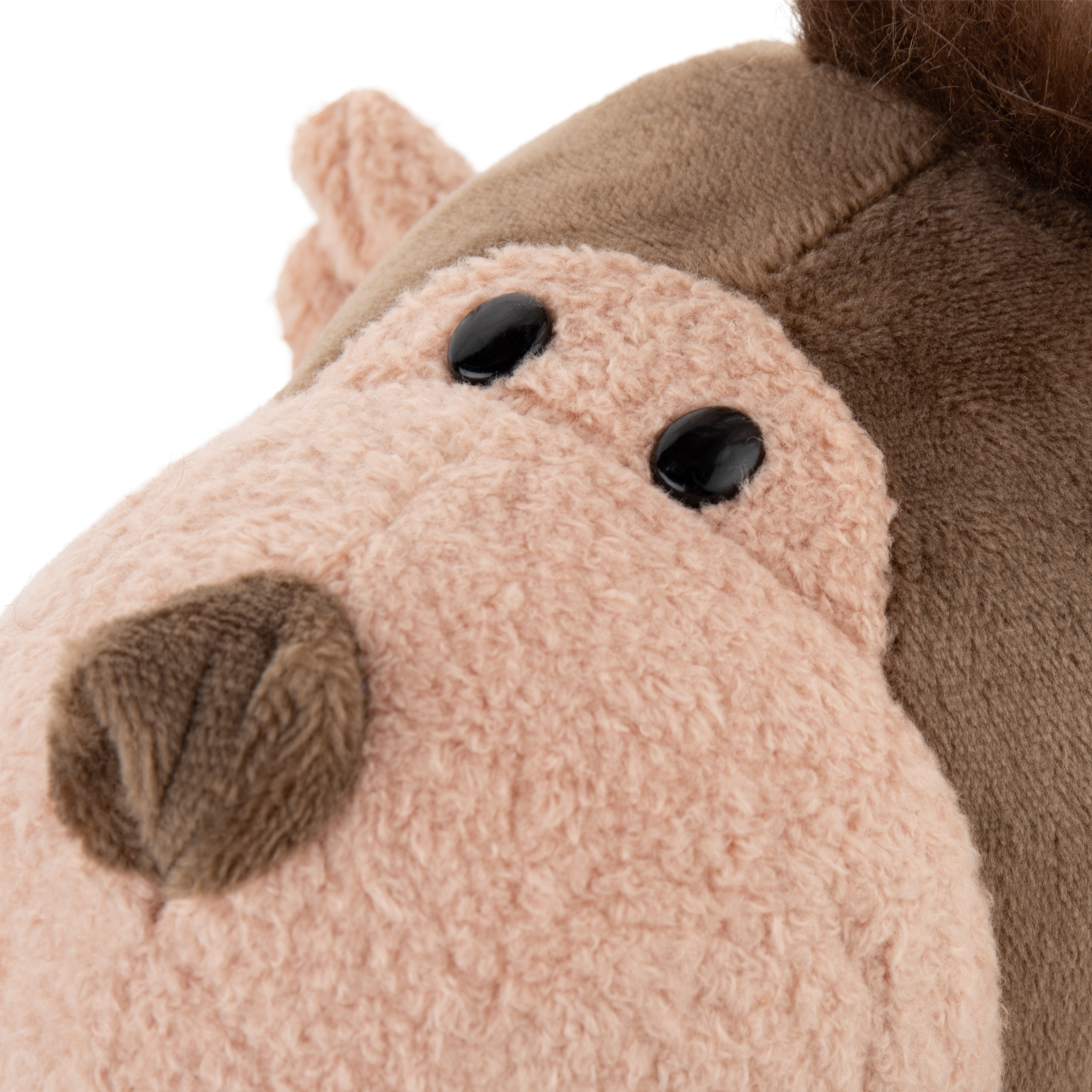Soft plush brown monkey toy with embroidered facial features for babies and children.