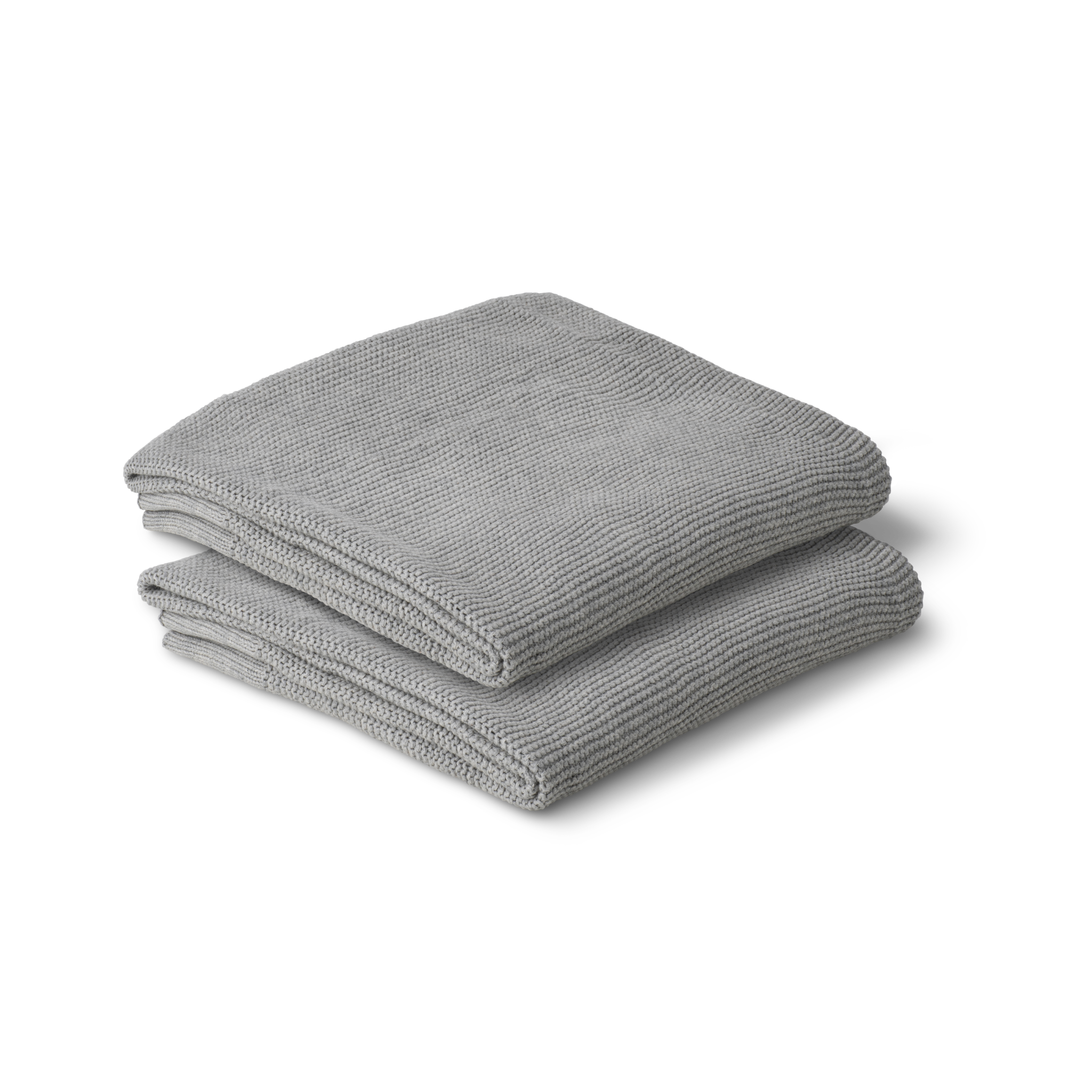 Dove grey cotton knit baby blanket draped softly by Zoe Sage