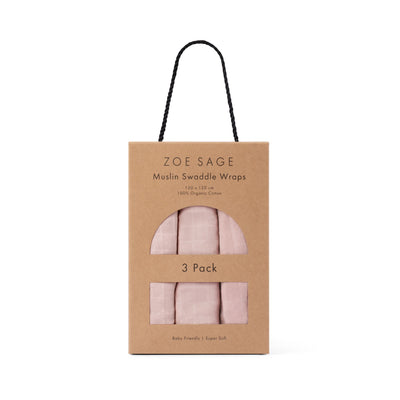 Three organic cotton muslin swaddles in sunset tones by Zoe Sage.