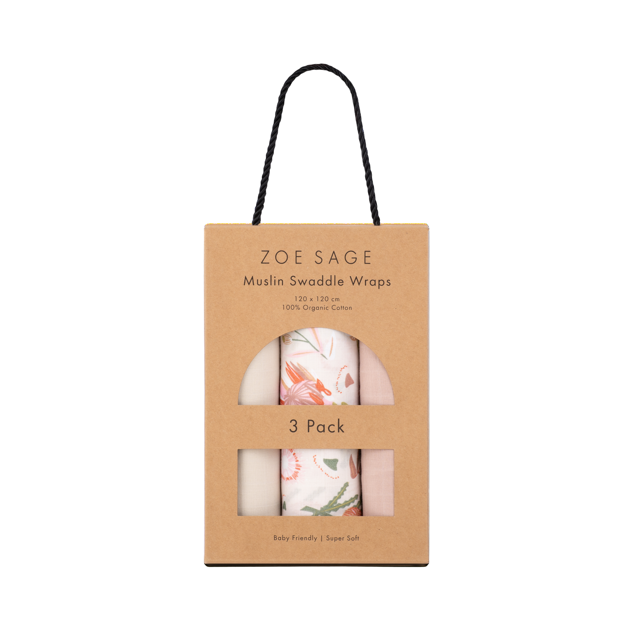 Three golden bloom organic cotton muslin swaddles from Zoe Sage