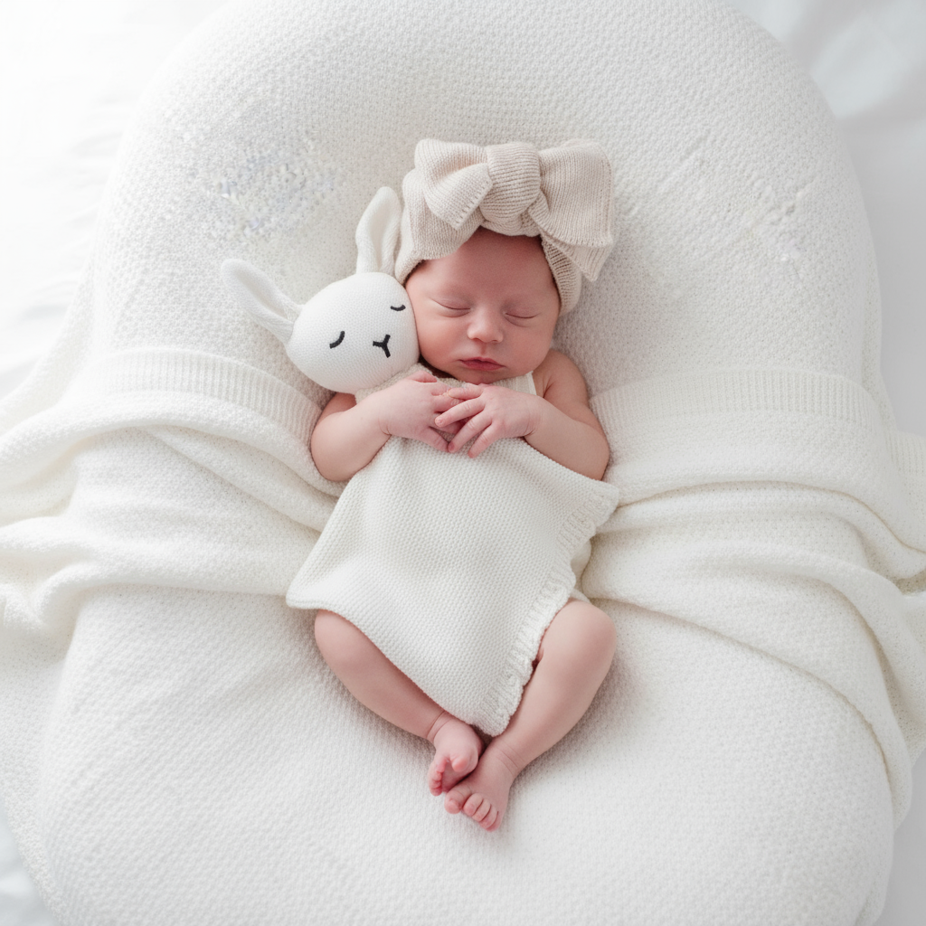 Cream organic cotton baby blanket and lovey comforter set by Zoe Sage