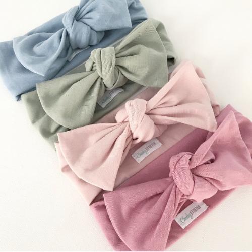 Rose pink baby bow knot headband, soft organic cotton fabric detail