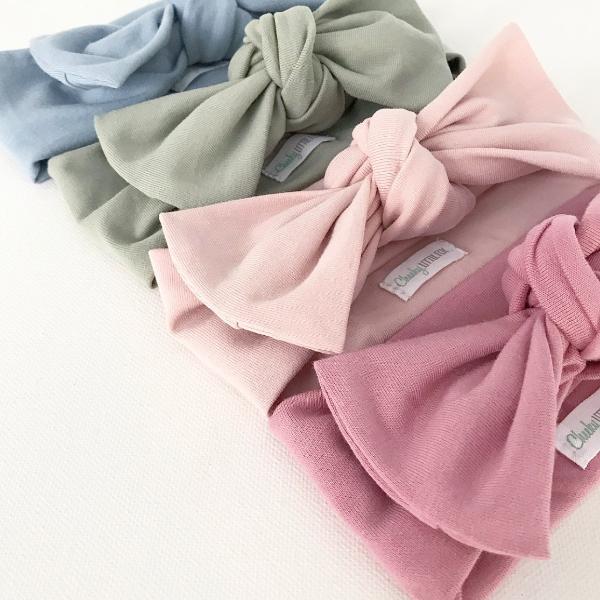 Rose pink bow knot headband for babies, soft fabric detail view