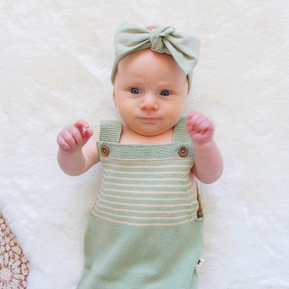 Soft sage green bow knot headband for babies and toddlers