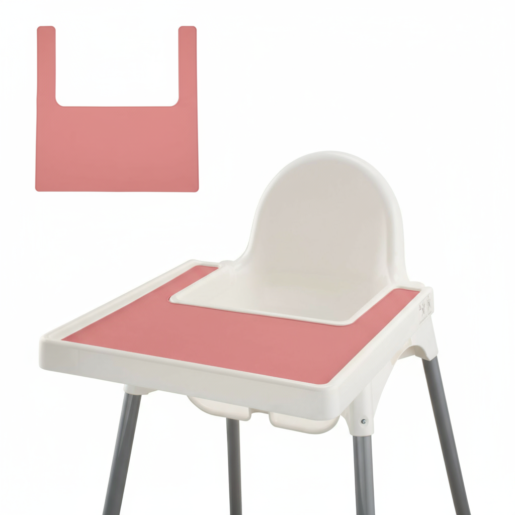 Pink silicone placemat for highchair feeding by Zoe Sage
