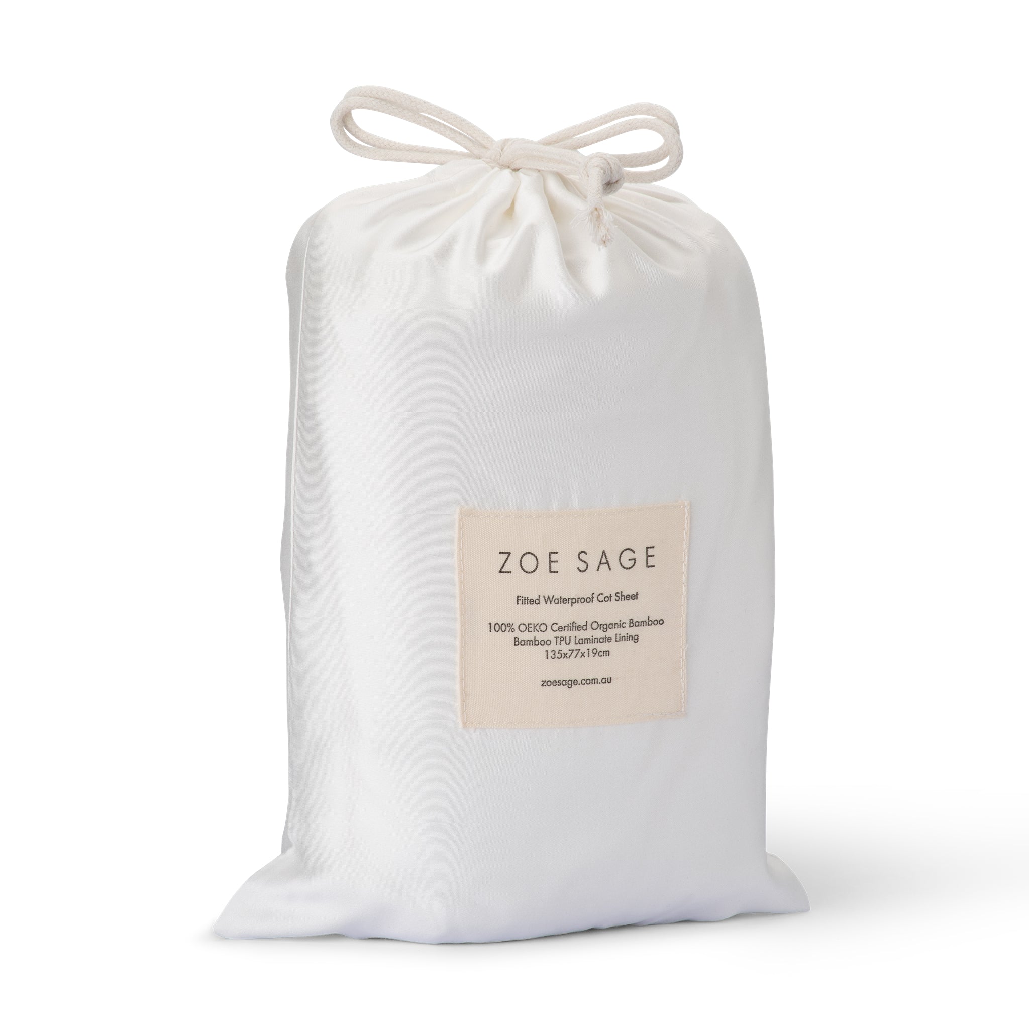 White waterproof fitted cot sheet in soft bamboo by Zoe Sage