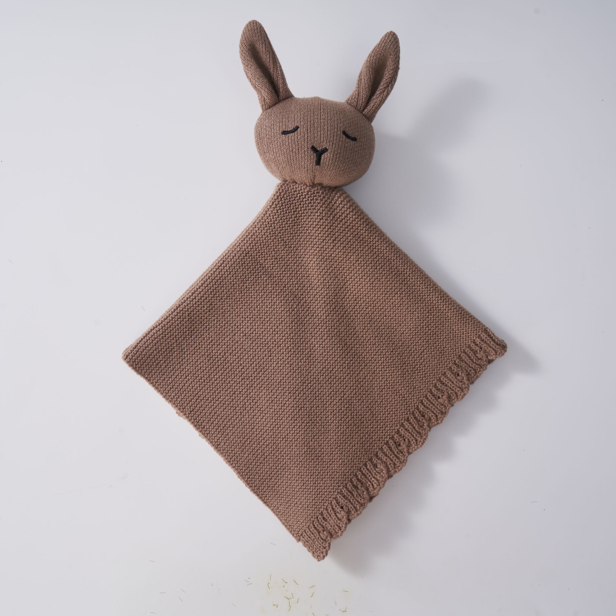 Mocha knitted lovey comforter for babies by Zoe Sage