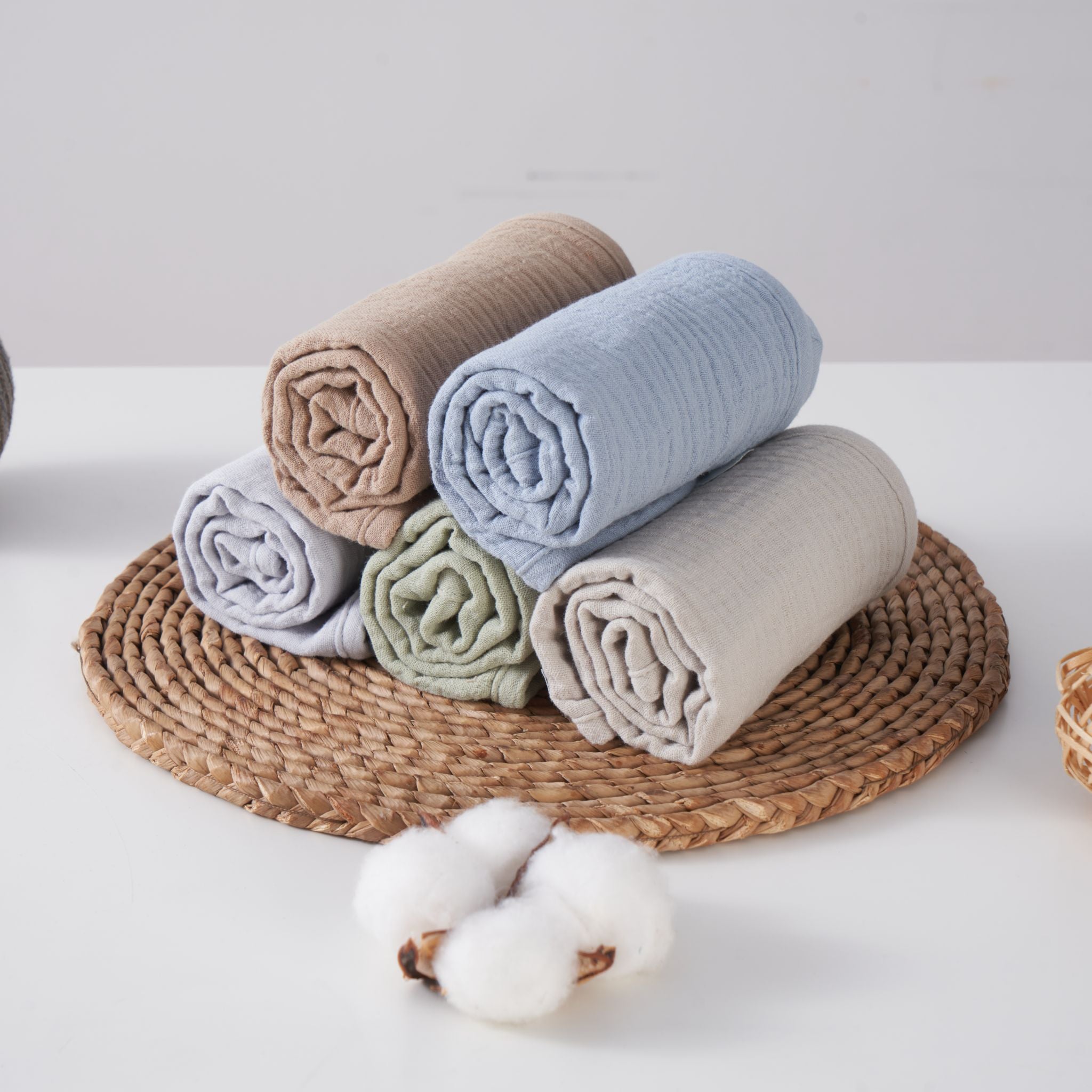 Organic muslin burp cloths in earth and sky tones, five pack set