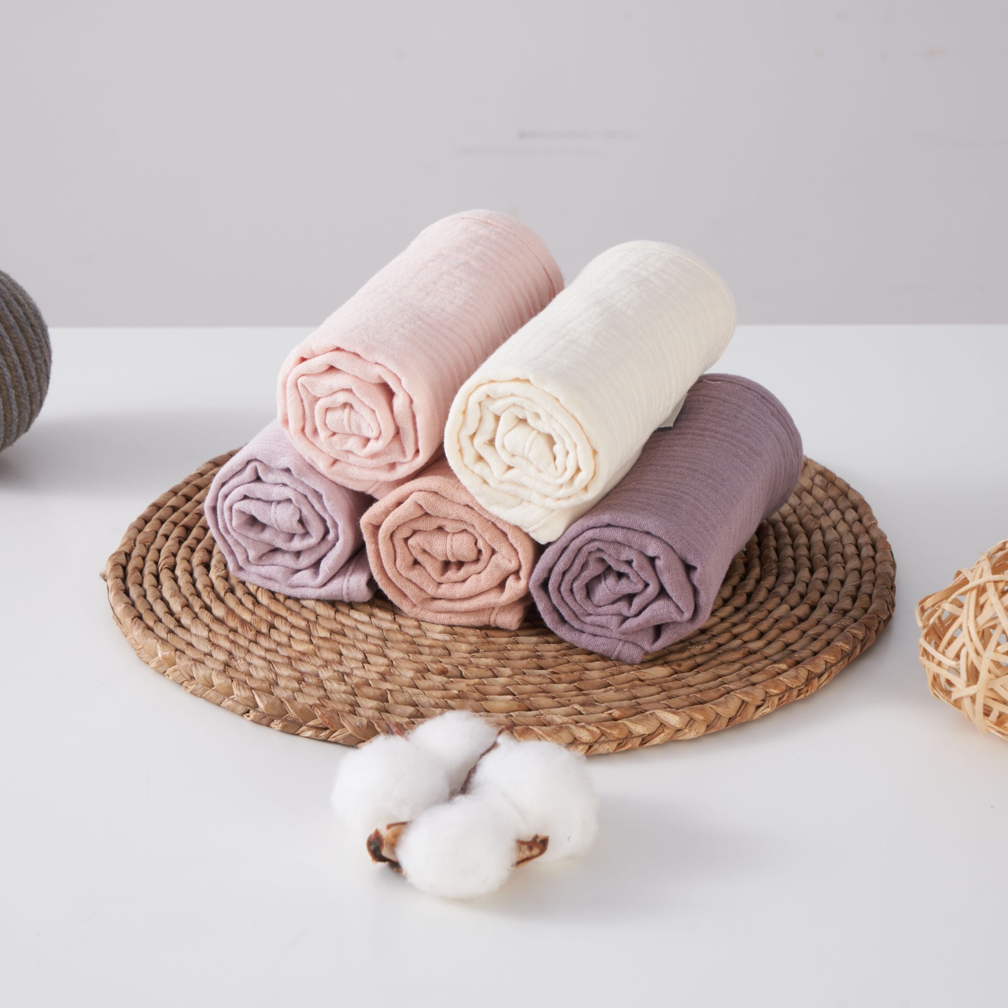 Soft organic muslin burp cloths in lavender blush, pack of five