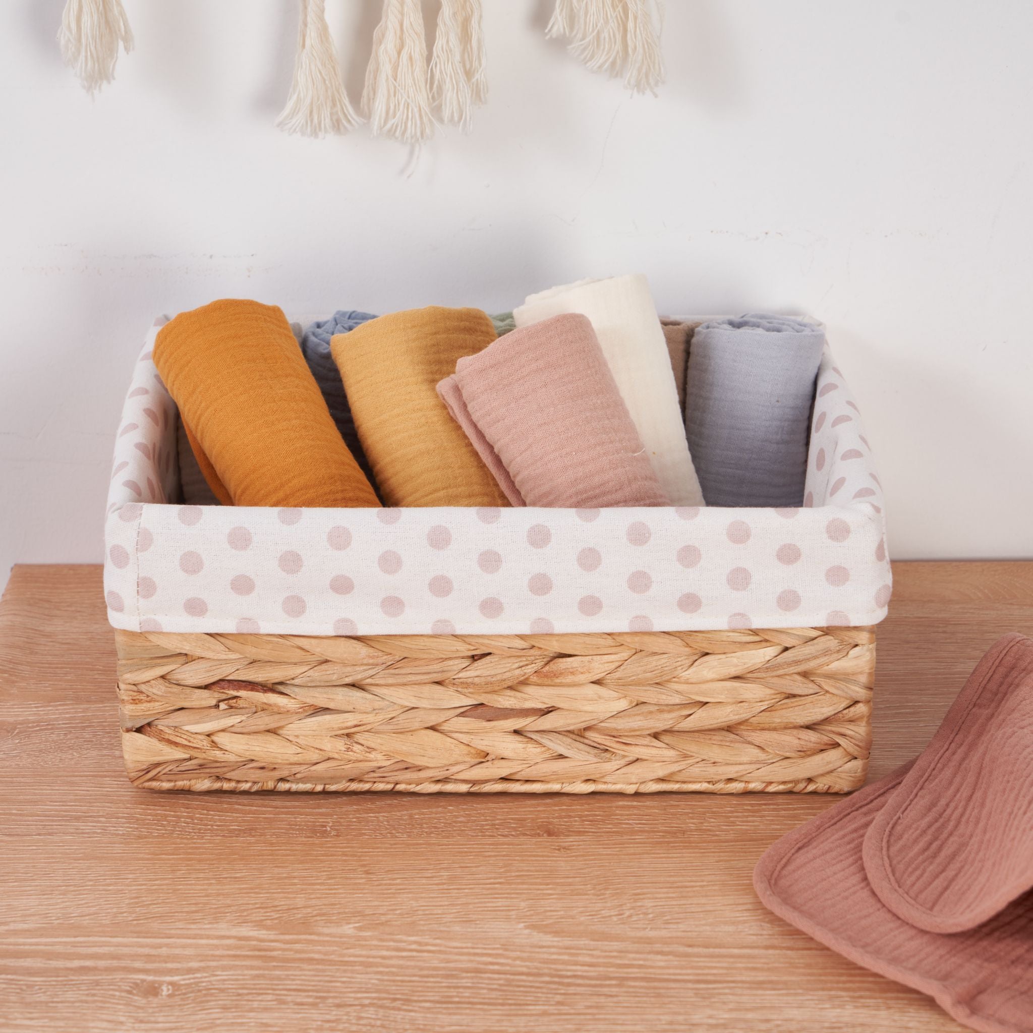 Organic muslin burp cloth in golden harvest colour, soft absorbent fabric detail