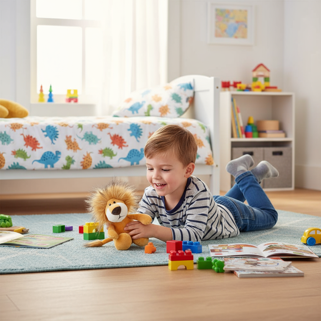 Soft plush lion toy Ricky in golden tan fabric for children