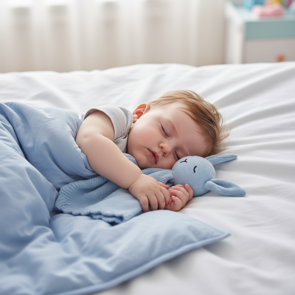 Soft knitted baby blue lovey comforter for newborns and infants