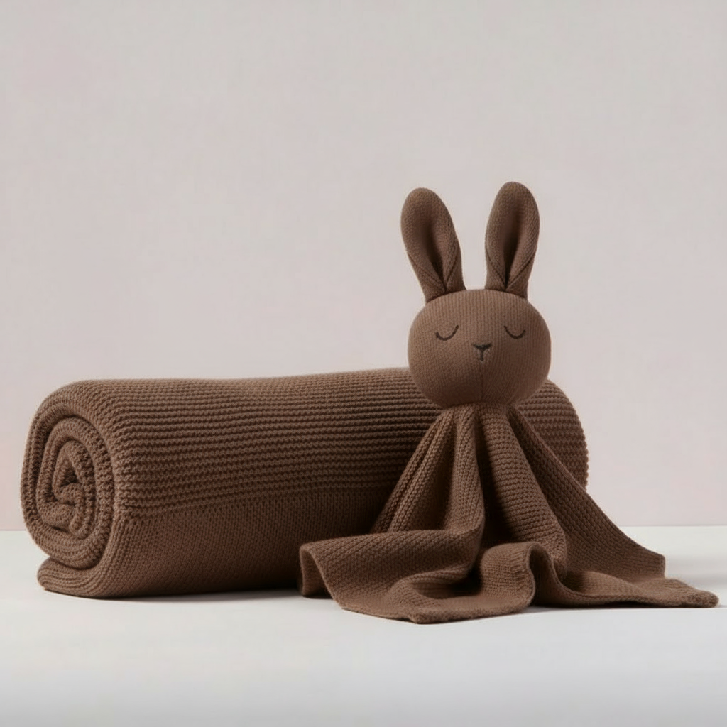 Mocha baby blanket and lovey comforter set bundle by Zoe Sage