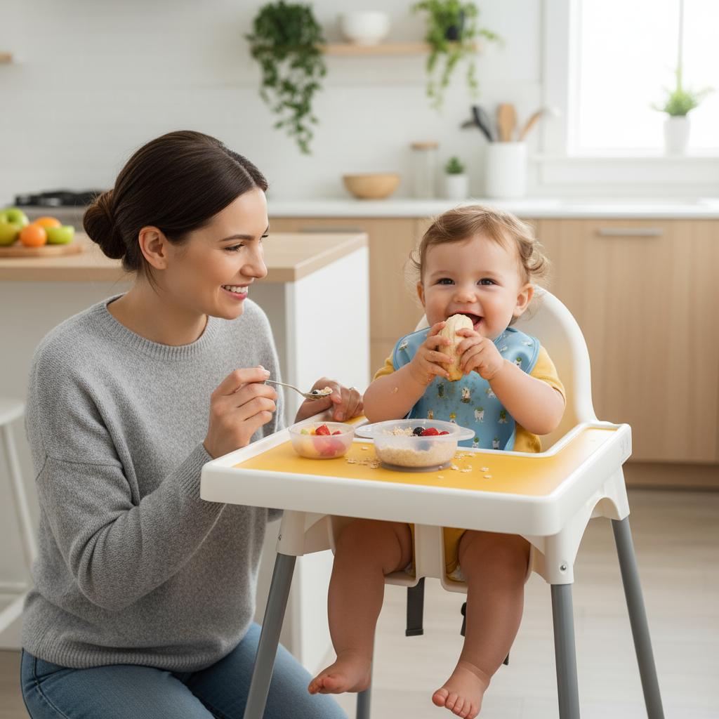 Yellow silicone placemat designed for IKEA high chair feeding.