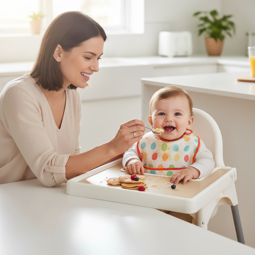 Beige silicone placemat designed for IKEA highchairs with food catching edges