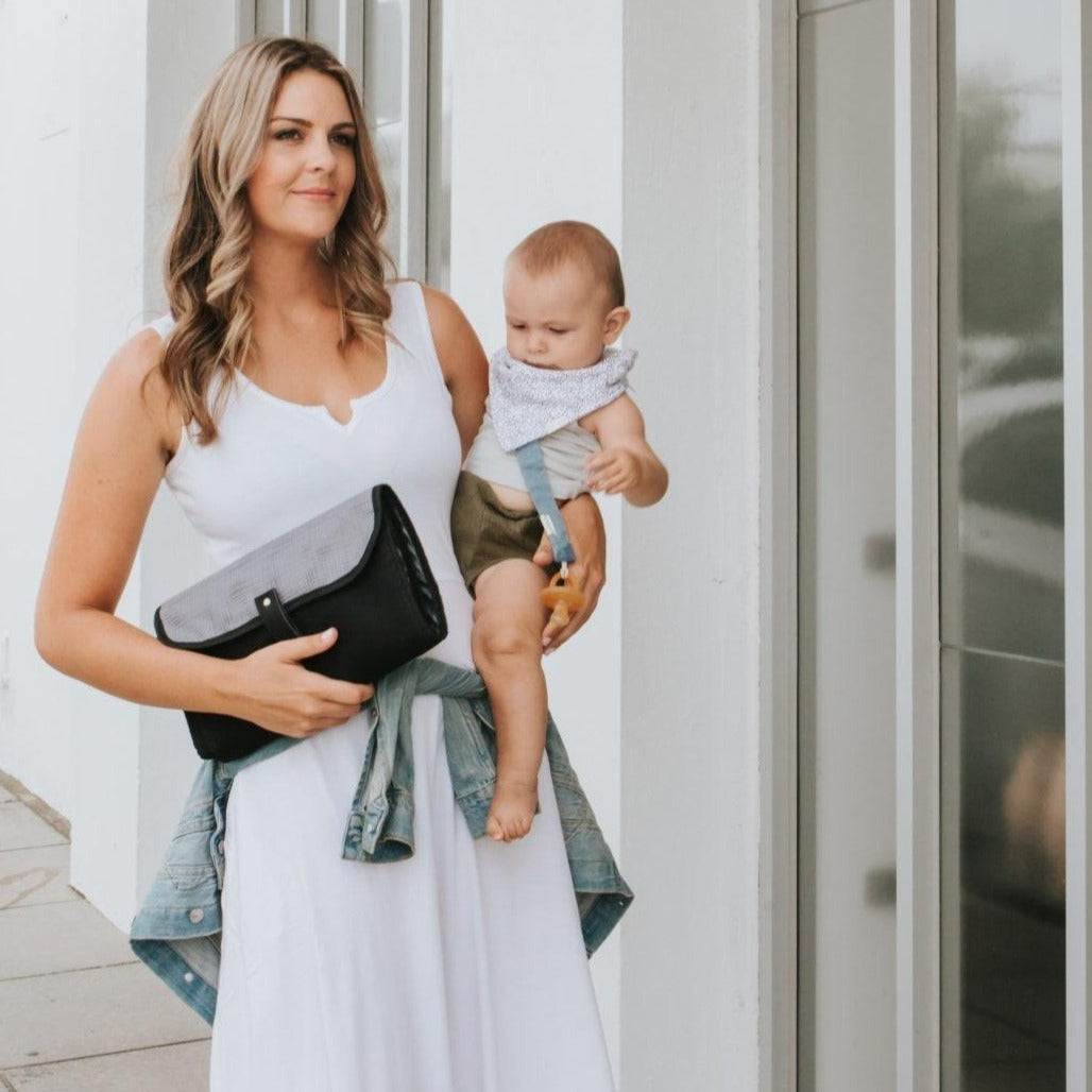 Gridlock grey portable nappy change clutch folded closed view